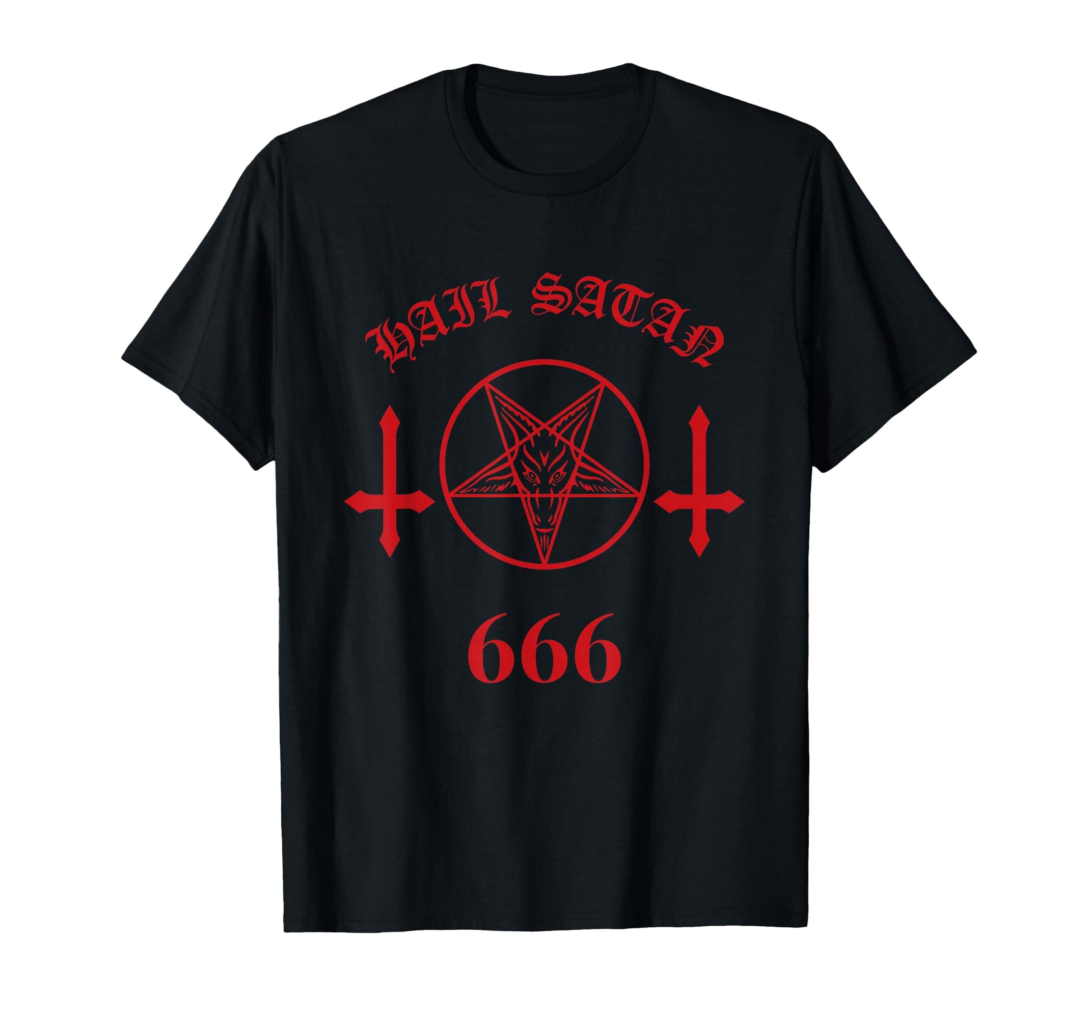 Blood Red Satanic Pentagram Hail Satan 666 Upside Down Cross T-Shirt