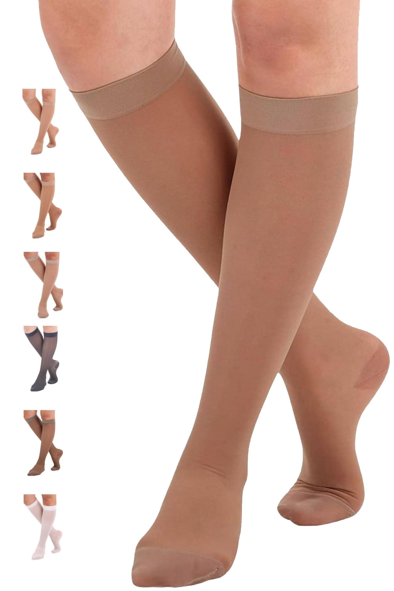 ABSOLUTE SUPPORT Made in USA - Sheer Compression Socks for Women 15-20 mmHg - Support Hose Knee High Stockings - A101