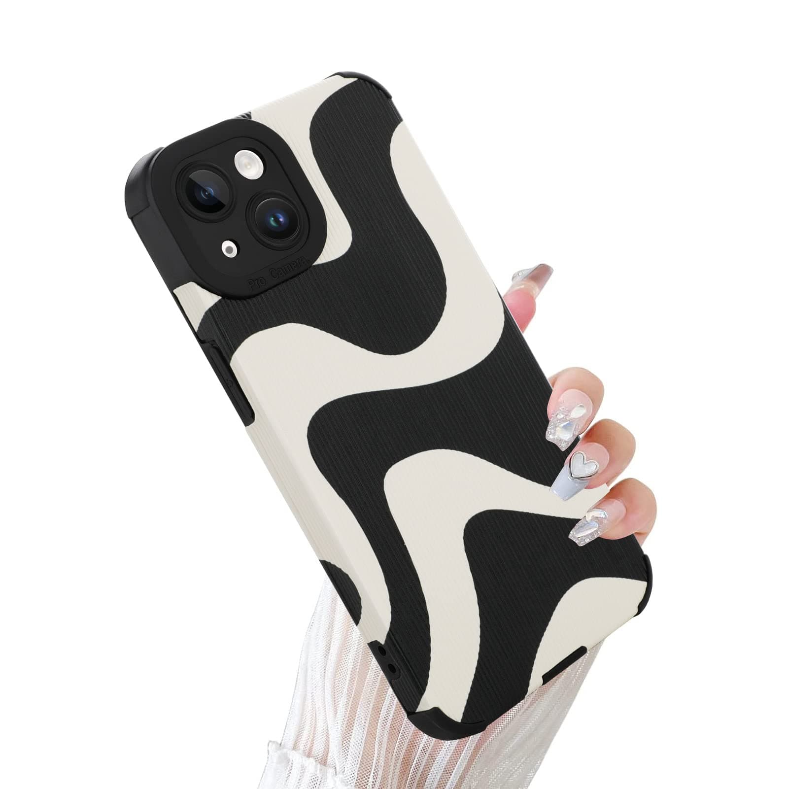 Wlxee Compatible iPhone 14 6.1 "2022 Wave Pattern Mobile Phone Case, Soft TPU Bumper Silicone Glue Mobile Phone Case Cute Zebra Pattern Pattern Designed for Female Girls Black White