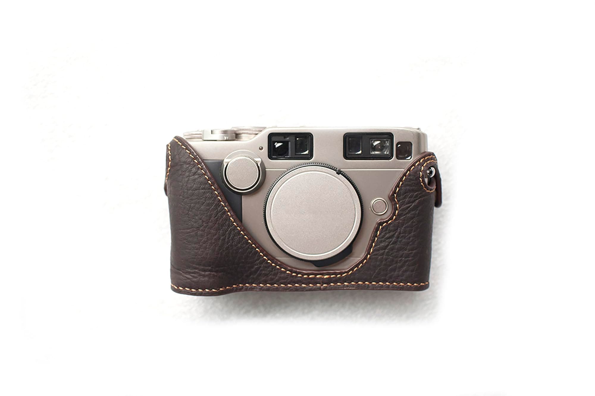 Handmade Genuine Real Leather Half Camera Case Bag Cover for Contax G2 Dark Brown (No Data Back)