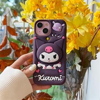 for iPhone 14 3D Cartoon Kuromi Kitty Case,Full Protective Sanrio Sonix Hello Kitty Pop Push Back Case with Holder Cute Soft Silicone Slim Fashion Fun Aesthetic Cover for Apple iPhone 14