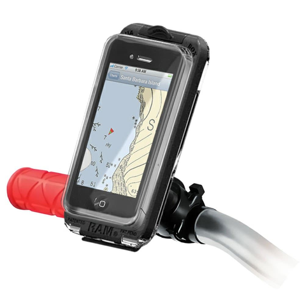 RAM MOUNTS (RAP-274-1-AQ7-1 EZ-On/Off Bicycle Mount with Aqua Box Pro 10 Case, Cradle Clip, Belt Clip, Belt Clip Button and Lanyard for The iPhone 4 and 3 Without Case, Skin Or Sleeve