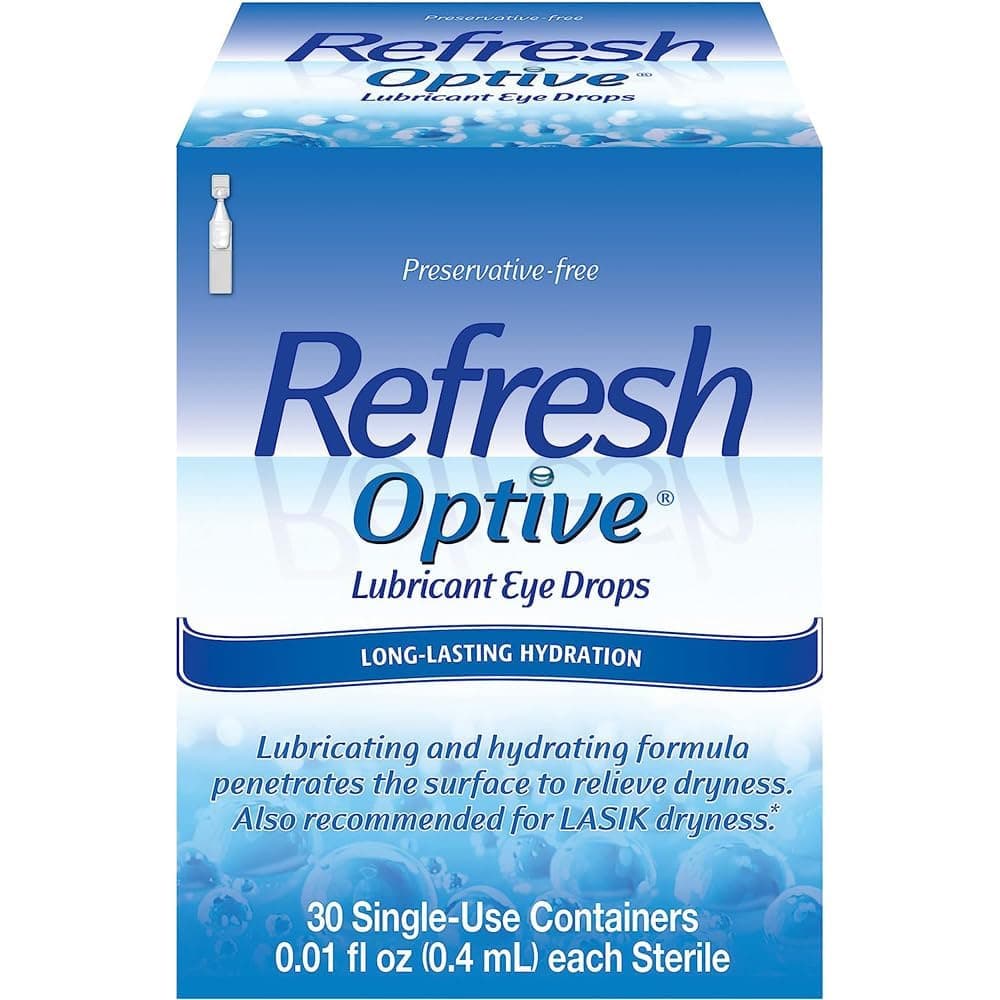 Optive Lubricant Eye Drops For Dry Eyes, Preservative-Free, 0.01 Fl Oz Single-Use Containers, 30 Count