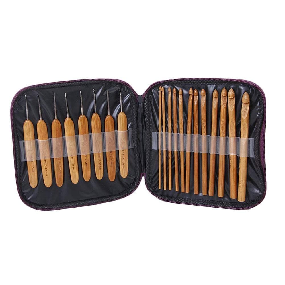 Bamboo Crochet Hooks Kit with Storage Case Ideal for Crocheting, Lace, Doilies & Flower Projects 20Pcs
