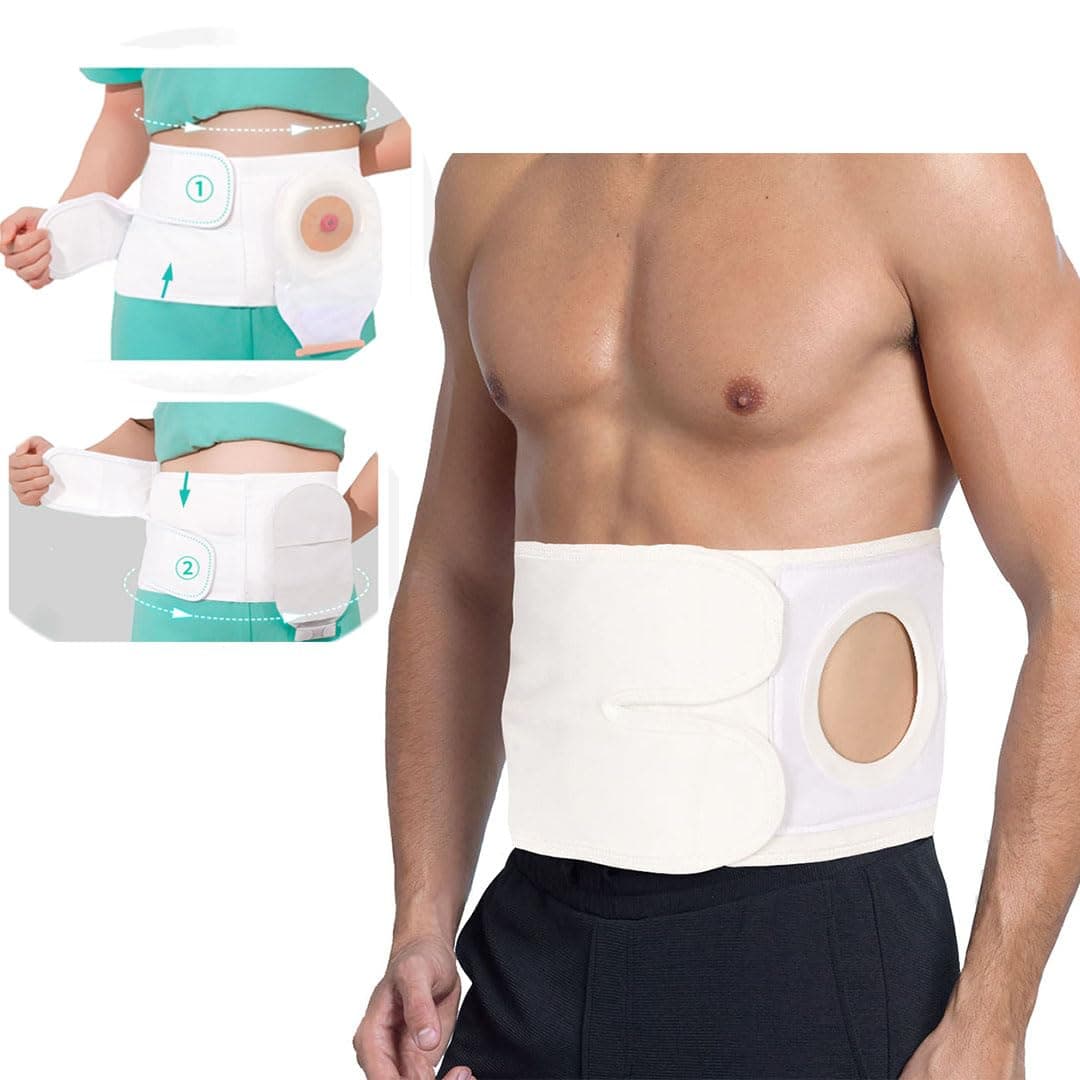 Ostomy Support Belt，Adjustable Prevent Parastomal Hernia Support Belt For Men Women,Colostomy Ileostomy Postoperative Abdominal(White, L (37.4-43.3in))