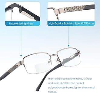 Missfive 2-Pack Mens Premium Bifocal Reading Glasses Blue Light Blocking, Computer Readers Metal Frame with No Broken Spring Hinge, Far/Near Dual-use Eyeglasses 1 Blue & 1 Gun-Silver, 3.0x