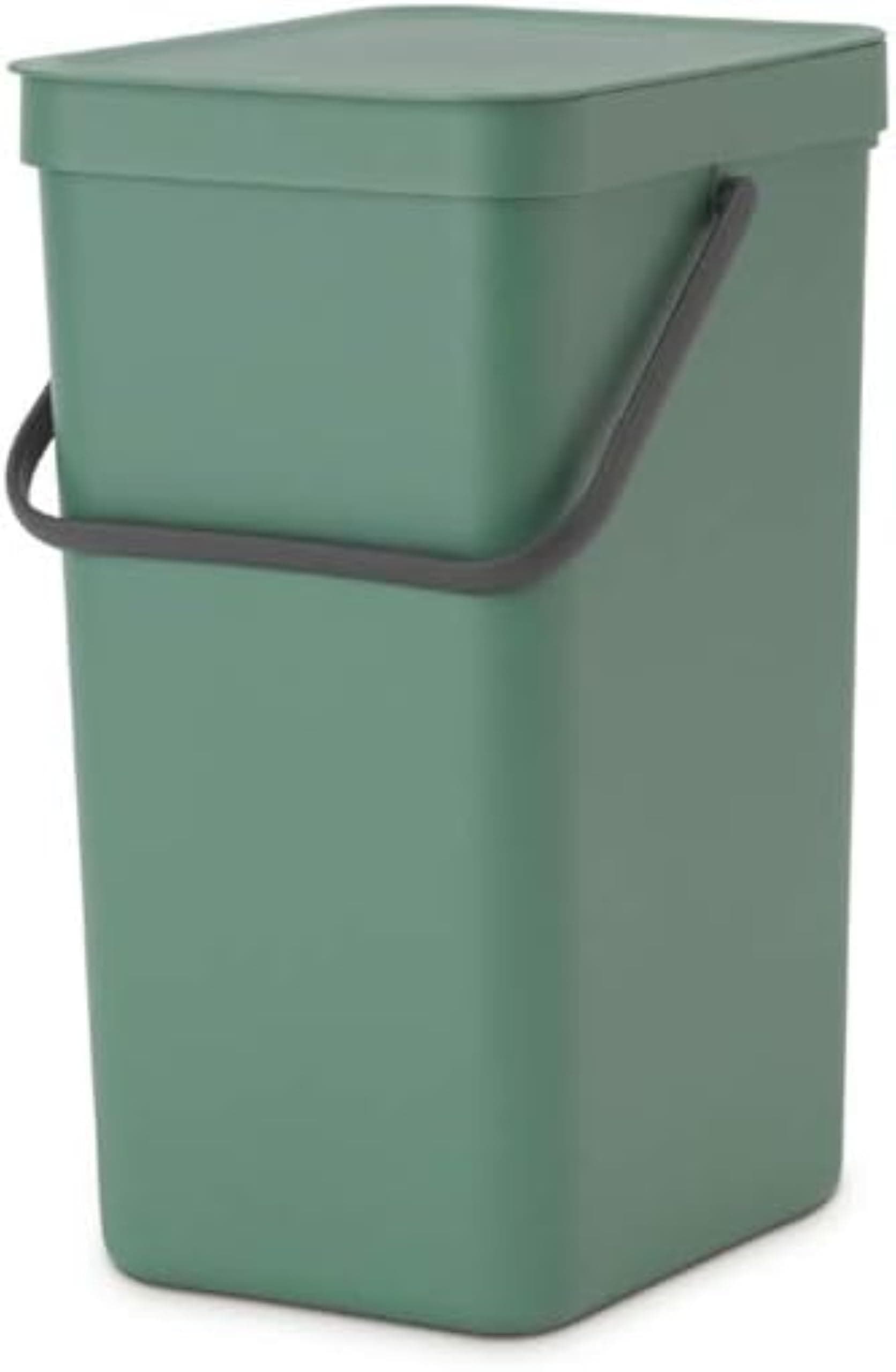Sort & Go Waste Bin 16L (Fir Green), Space-Efficient Plastic Recycle Container with Handle, Removable and Stay-Open Lid, Easy to Clean Kitchen Bin without Nooks and Rims