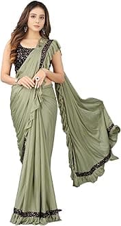 Dhyey fashion Fashionable Baby Girls Lycra Blend Saree with Unstitched Blouse – Modern Ethnic Wear for Young Girls,Soft and Stretchy Fabric, Vibrant Color Options