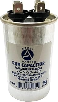 AP APPLI PARTS Run Capacitor for ac 20 Mfd uF (microfarads) 370 VAC or 450 VAC CBB65 Round Universal fit for hvac and other applications 3-3/8 in High 1-3/4 in Wide CON-20-450