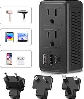 Upgraded 2000W 220V to 110V Voltage Converter US to Europe Travel Adapter for Hair Dryers International Universal Travel Adapter with 2 USB A and 2 USB C Power Converter Adapter Combo (2U2C) (2U2C)