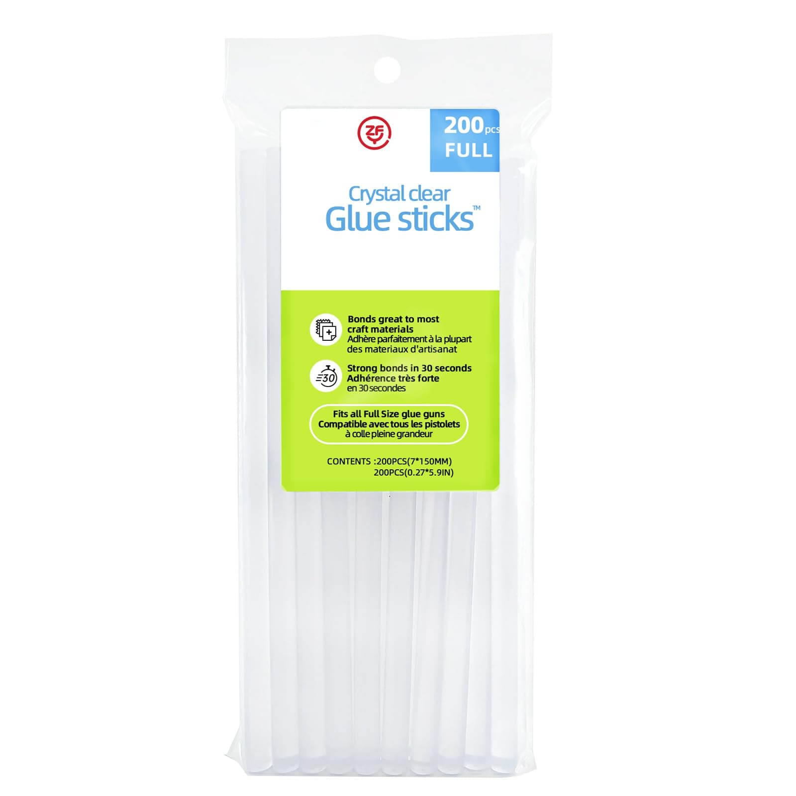 200 Count - Crystal Clear Hot Glue Sticks - Full Size, 5.9" x 0.27", All-Purpose Glue for Crafting, Wood, Metal, Glass, Plastic, Fabric, Foam - Ideal for DIY, Scrapbooking & More