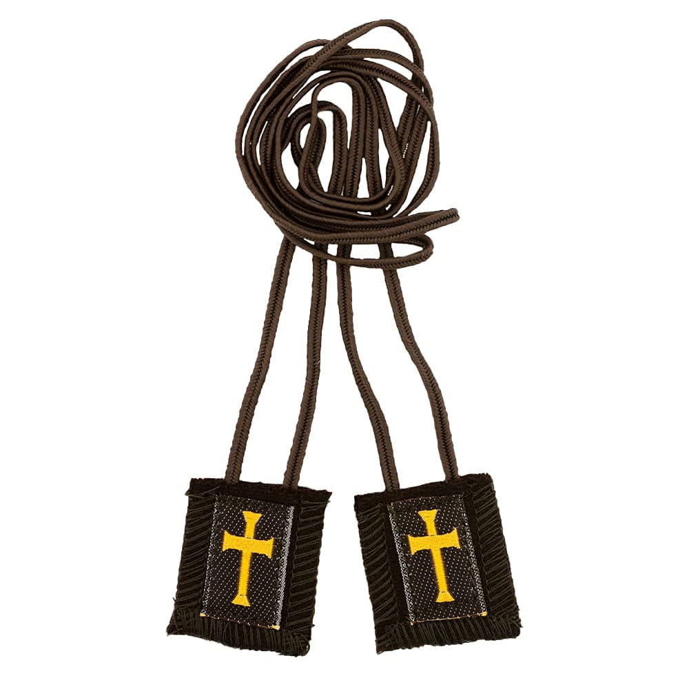 Brown Scapular with Gold Cross - Regular Cord (1011)