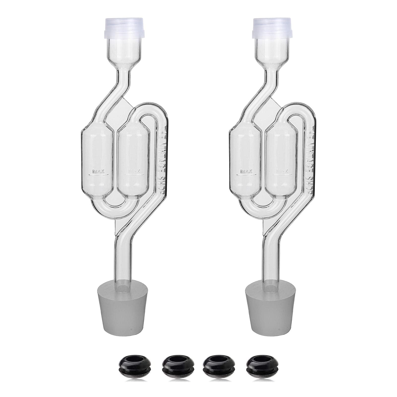 Bubble Airlock Set, 2 Airlocks for Fermenting, 2 Drilling #6 Stoppers and 4 Airlock Grommets, Used for Brewing Wine, Beer, Sauerkraut, Pickles, Etc. Fermentation Bubbler Airlock