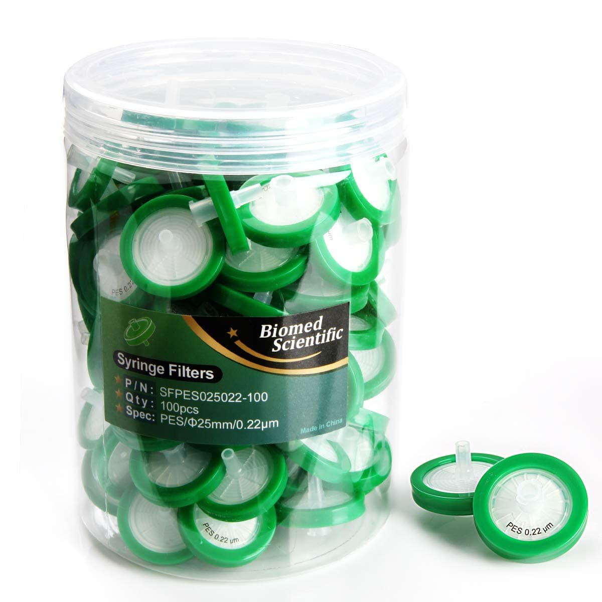 Syringe Filter PES(Polyethersulfone) Membrane 25mm Diameter 0.22um Pore Size Non Sterile Pack of 100