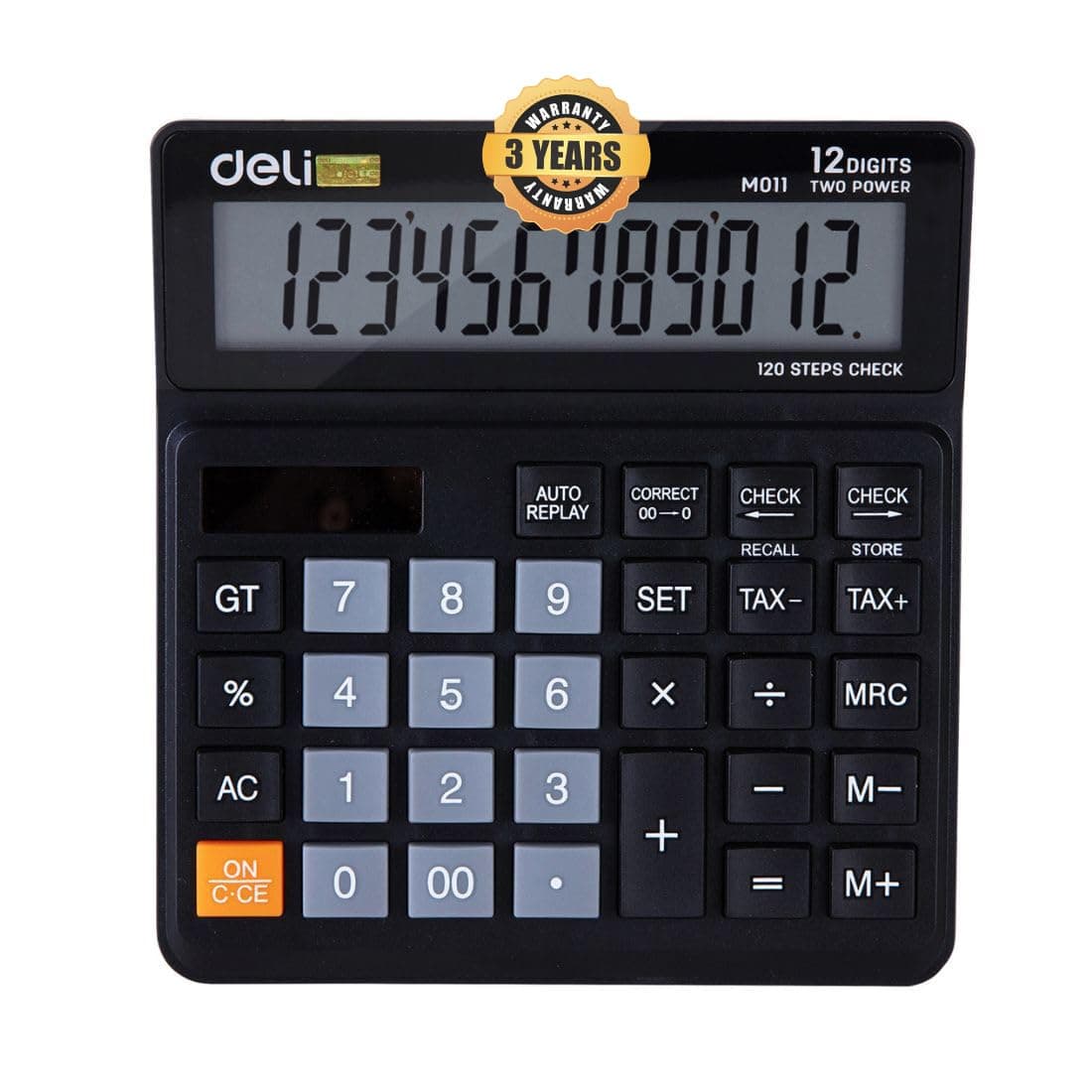 Deli EM01120 LCD Display Screen Calculator, Black