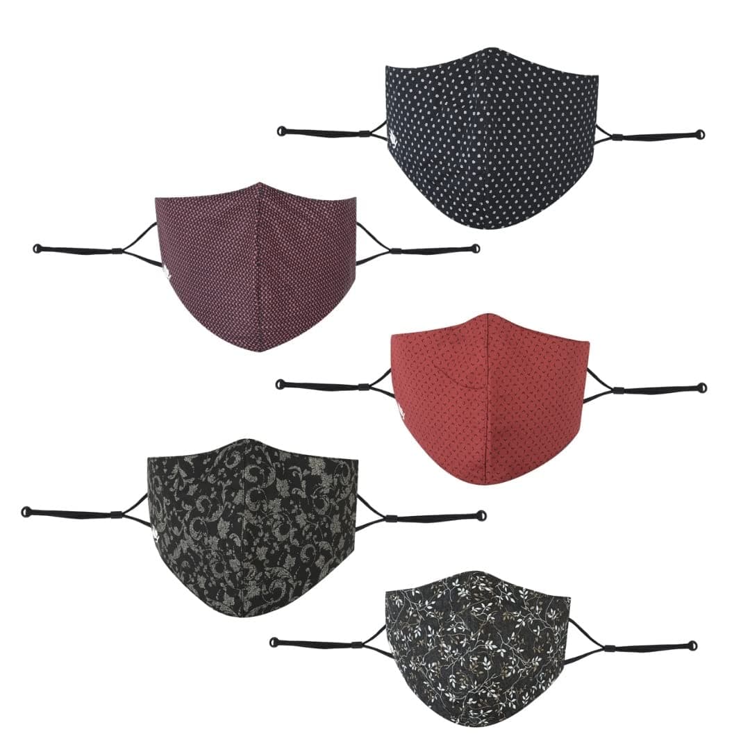 COBB Anti-Pollution Mask Multi-Layer Unisex Printed Designer Reusable Washable Fashionable Anti-Fogging Adjustable Everyday Use Fashionable Cloth Face Mask for Men & Women - Set of 5 Masks