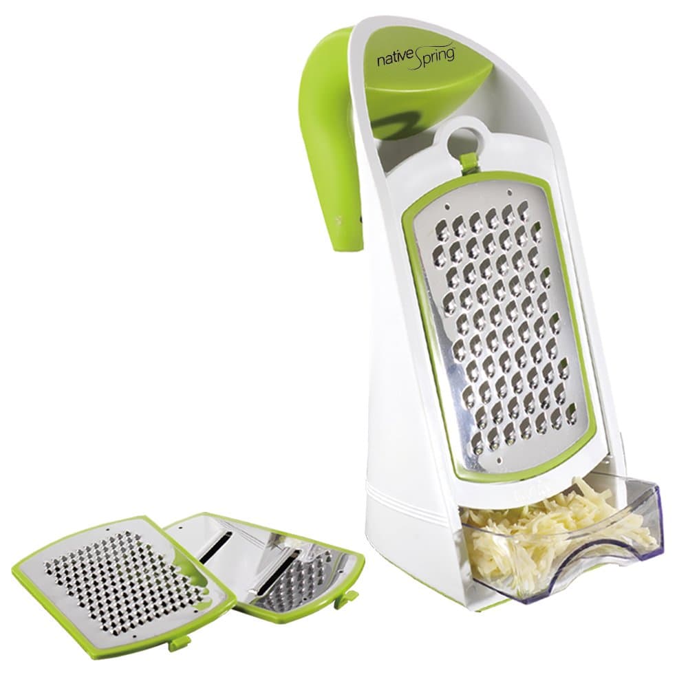 Native Spring 3 in 1 Ergonomic Grater and Container Cheese Vegetable Slicer with Interchangeable Stainless Steel Blades