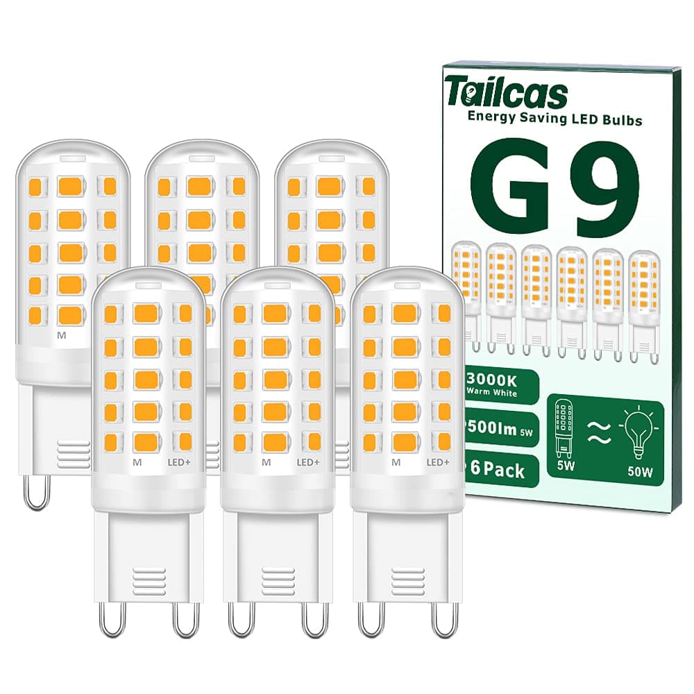 Tailcas G9 Led Light Bulbs, 5W Warm White, Equivalent to 40W-50W Halogen, 500lm 3000 Kelvin 220-240V No Flicker Non-Dimmable Energy Saving, for Home Lighting Decor 6-Pack [Energy Class E]