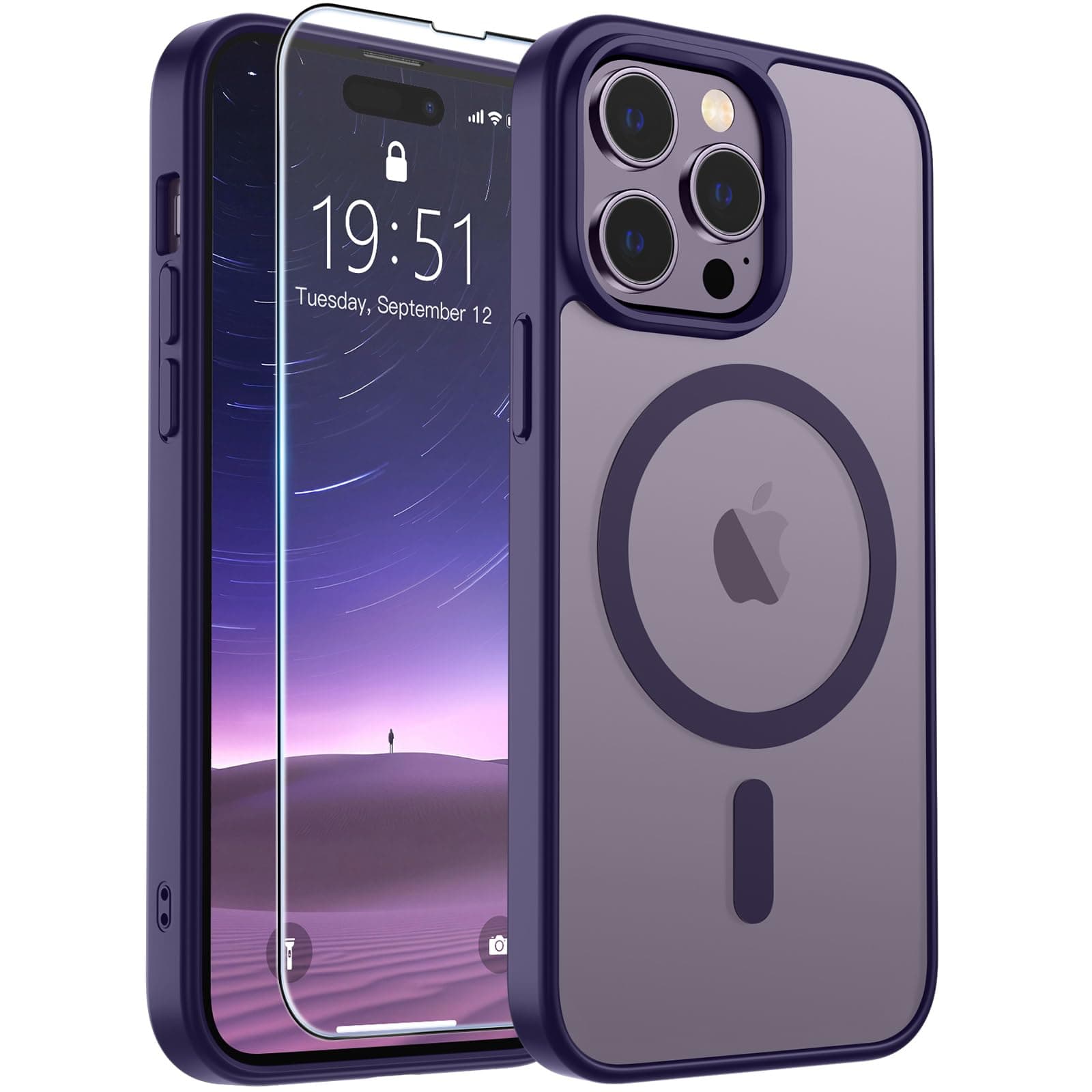 SUPFINE Magnetic for iPhone 14 Pro Case (Compatible with MagSafe) (Military Grade Drop Protection) Translucent Matte Shockproof Phone Case, Dark Purple