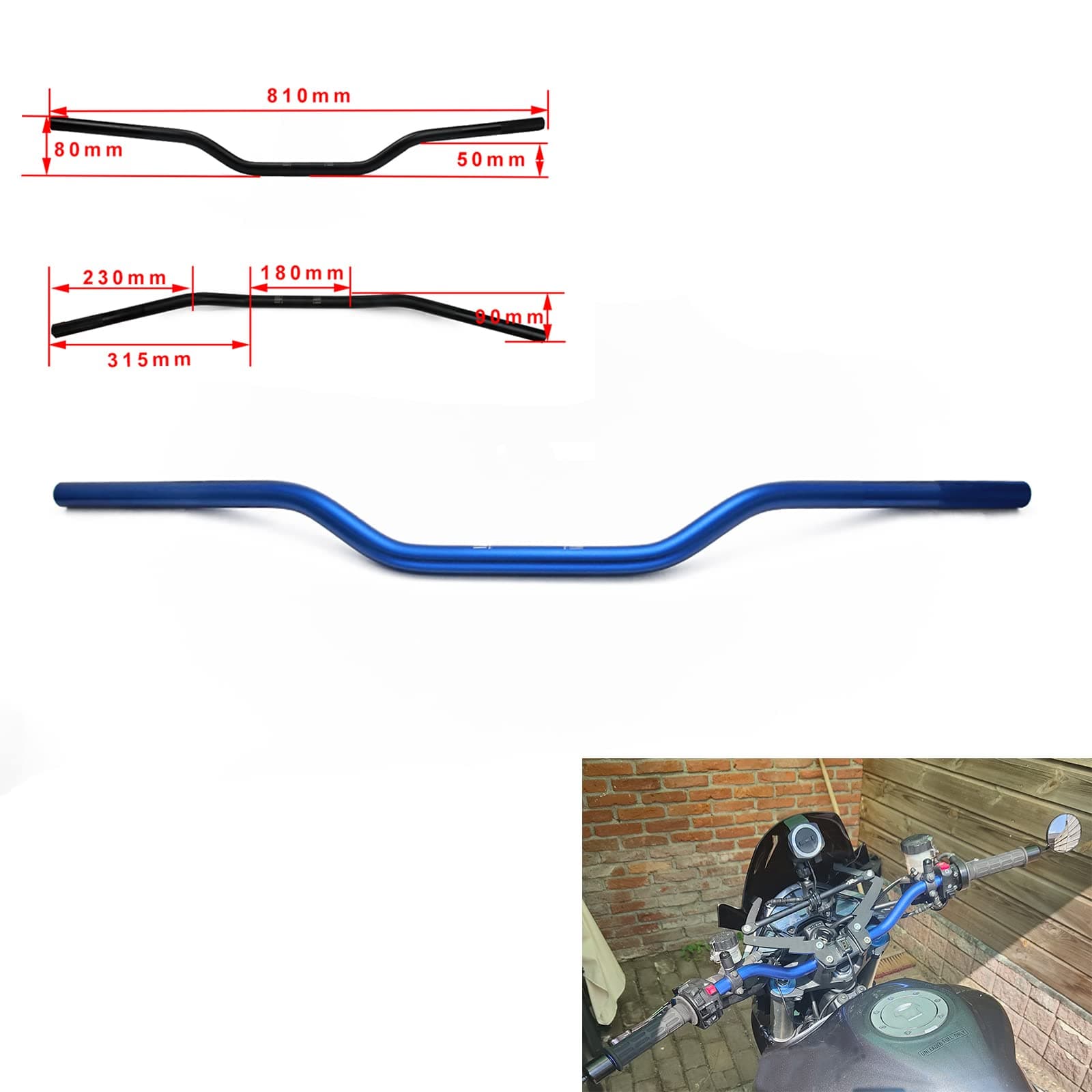 7/8" 22mm Motorcycle Handlebar Universal Low Rise Blue Handle Bar For CRF YZF KXF KLX RMZ DRZ KX RM YZ SX EXC XC 65 85 125 250 300 350 450 Dirt Bike Motocross ATV