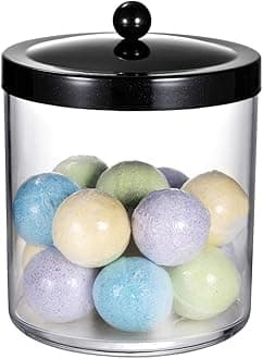 SheeChung Premium Apothecary Jar - 50 Oz. Large Clear Plastic Container Canister with Rust Proof Stainless Steel Lid, Laundry/Kitchen/Bathroom Vanity Countertop Storage Organizer Decor(Black)