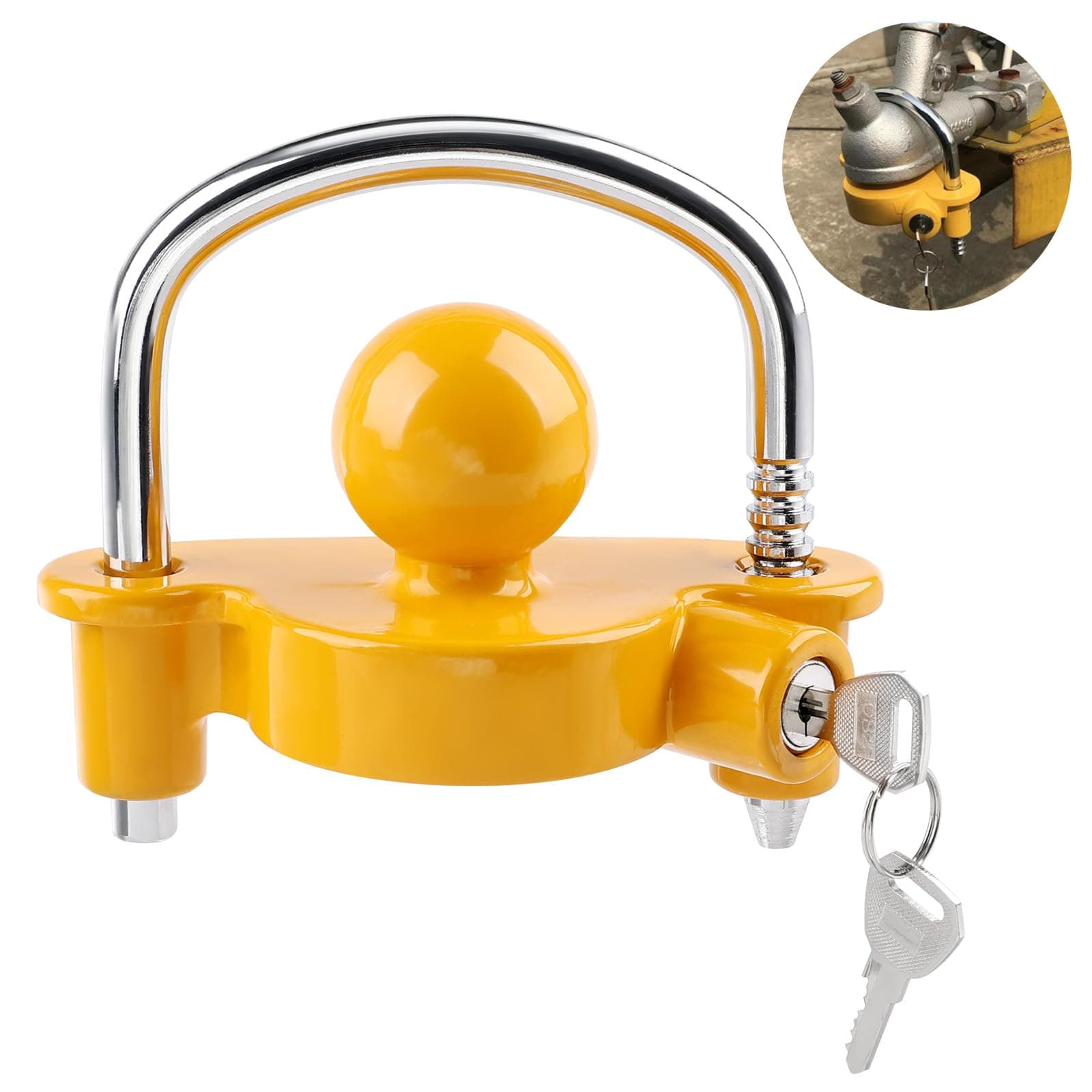 Trailer Hitch Lock Universal Trailer Lock U Type Tow Hitch Lock Ball Security Kit fit 1-7/8”,2”,2-5/16”Couples, Heavy-Duty Steel Anti-theft Device Trailer Hitch Lock with 2 Keys for Car Yacht Caravan