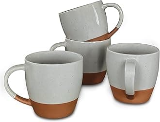 Large Latte Mug Set of 4, 16oz - Microwavable, Porcelain Coffee Cups With Big Handle - Modern, Boho, Unique Style For Any Kitchen. Microwave Safe Stoneware - Earl Grey
