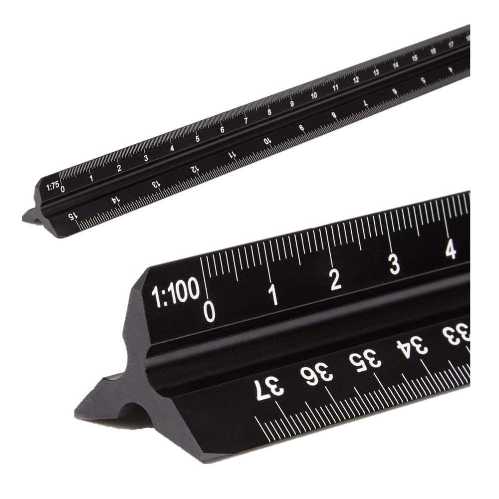 Architectural Scale Ruler, Aluminum Triangular Scale Ruler Metric 1:20, 1:25, 1:50, 1:75, 1:100, 1:125 Standard 12 Inch for Architects, Students, Draftsman and Engineers-Black