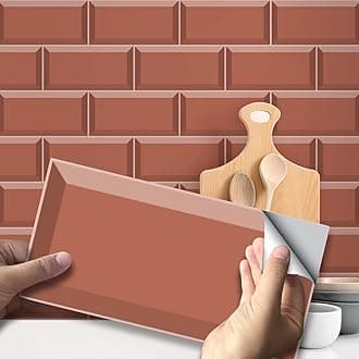 Alwayspon Wall Tile Transfers Sticker for Home Decor, Peel and Stick Self-Adhesive Splashback, Stick on Tile Decals for Living Room Kitchen Bathroom Decor, Red Brick, 9 Pieces