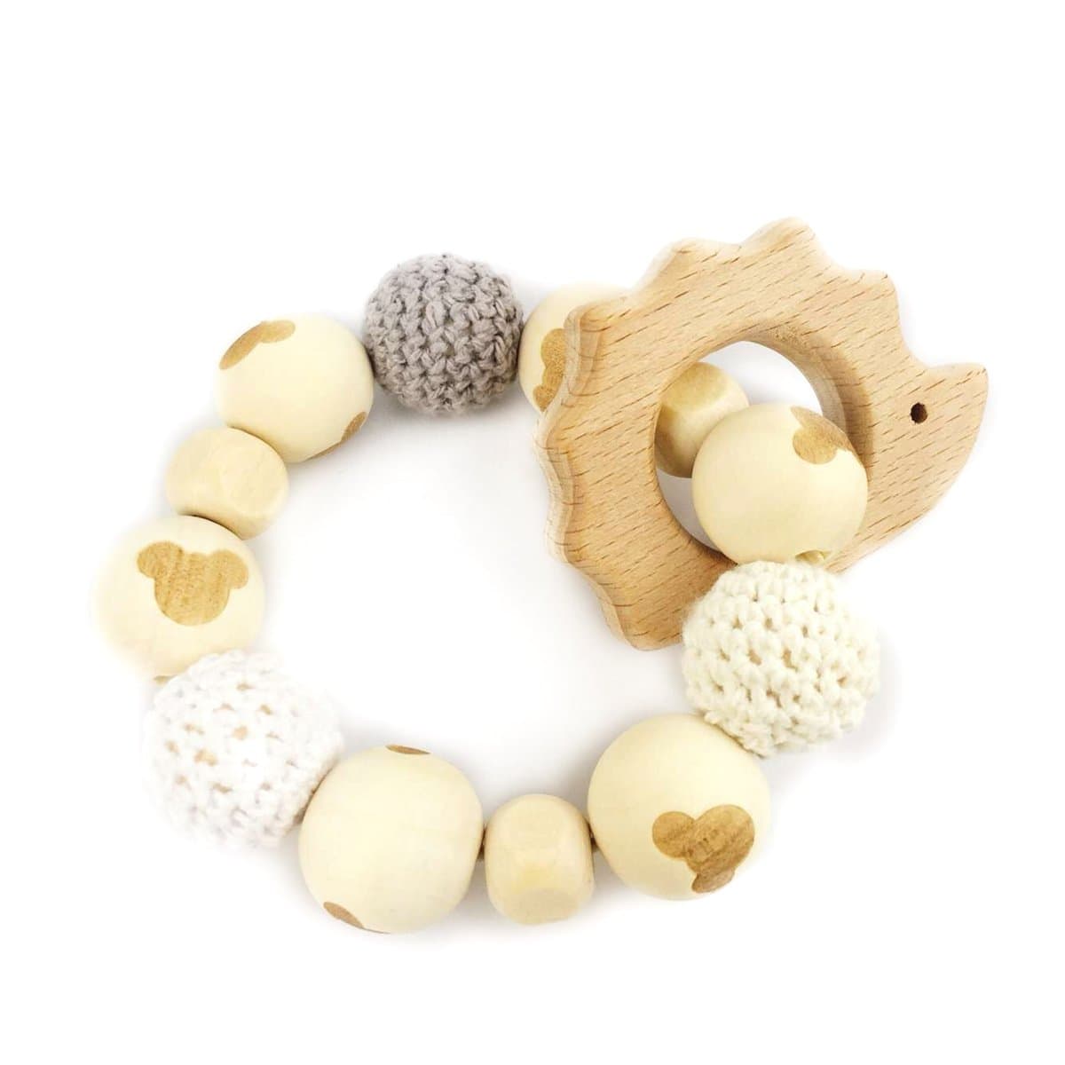 Hedgehog Wooden Teether Chew Beads Baby Rattle Teether Nattural Raw Crochet Beads Toy Mom Ecofriendly Baby Teething (Hedgehog)