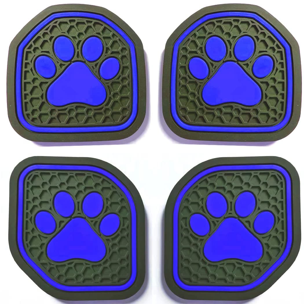 Auto Cup Holder Coaster Insert: an Interior Accessory Fit for Sport & Rubicon of (Jeep Wrangler JL JLU & Gladiator JT) of 2018 2019 2020 2021,or A Car Liner Mat Pad, 4pcs -Blue (Pawprint)