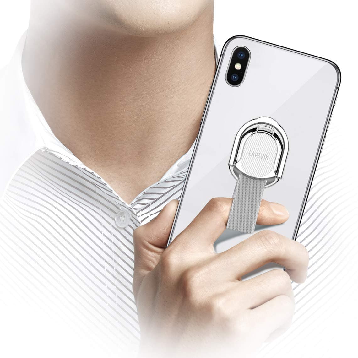 Magnetic Phone Ring Holder, Removable Ergonomic Finger Loop Kickstand with Strap, Phone Gripper for Back of Phone Cases, Compatible with Wireless Charging