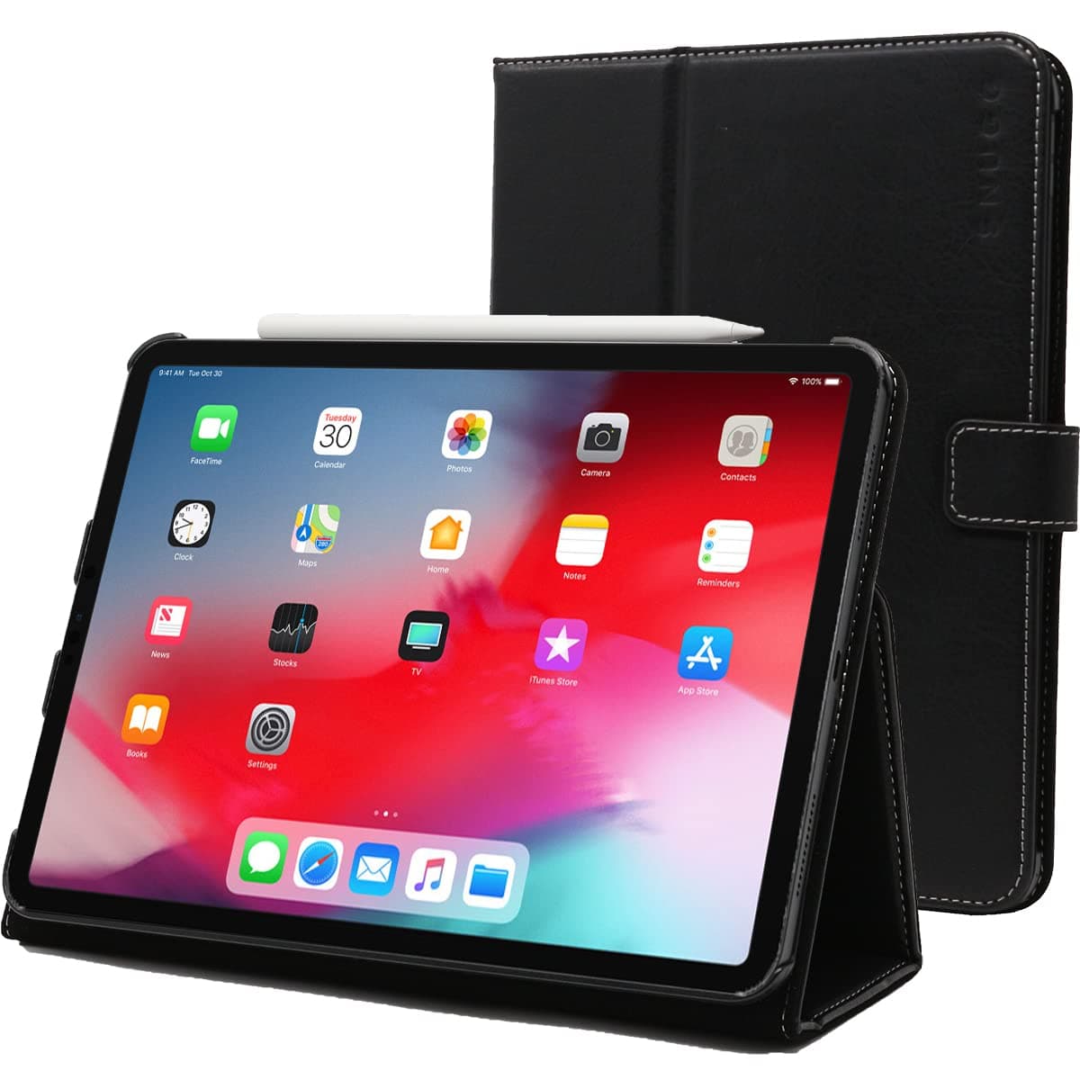 Snugg iPad Pro 11" (2018-1st Gen) Leather Case, Flip Stand Cover - Blackest Black