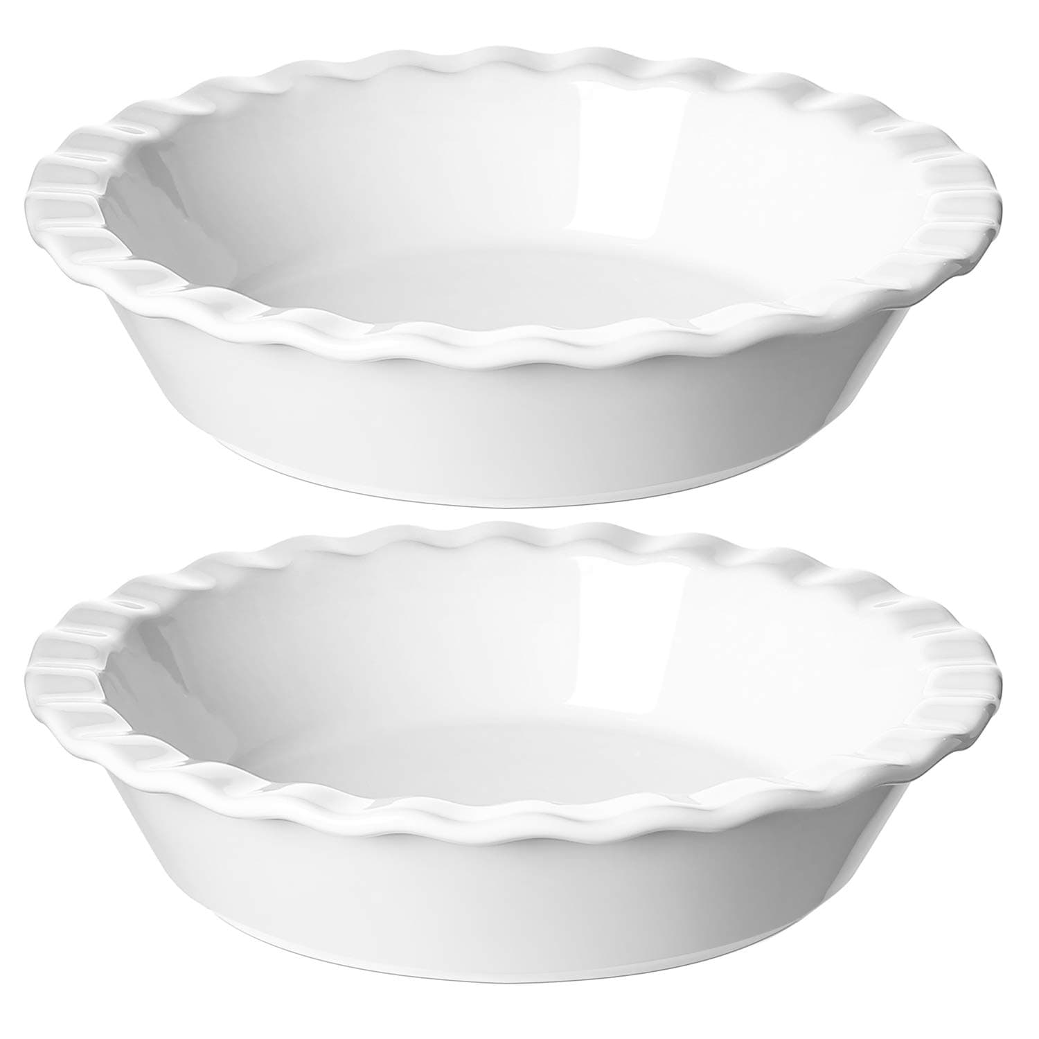 Ceramic Pie Pans Plate for Baking, 9 inch Deep Dish Baking Dish, 52 ounce Bakeware for Apple Pecan Pie, Set of 2, White