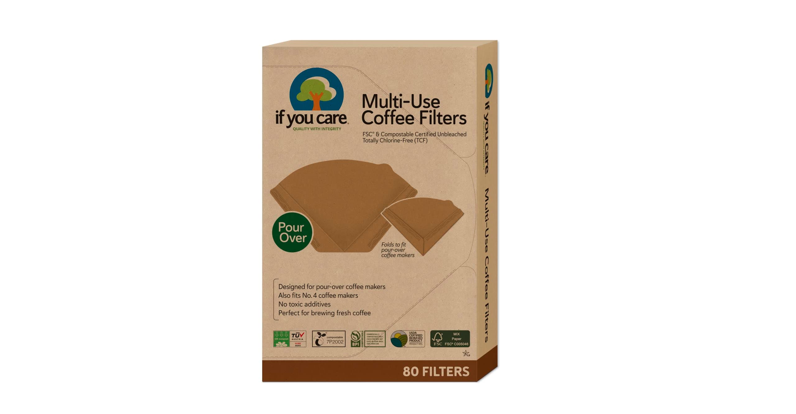 Multi-Use Coffee Filters, Great for Pour Over, Unbleached, 80 Count