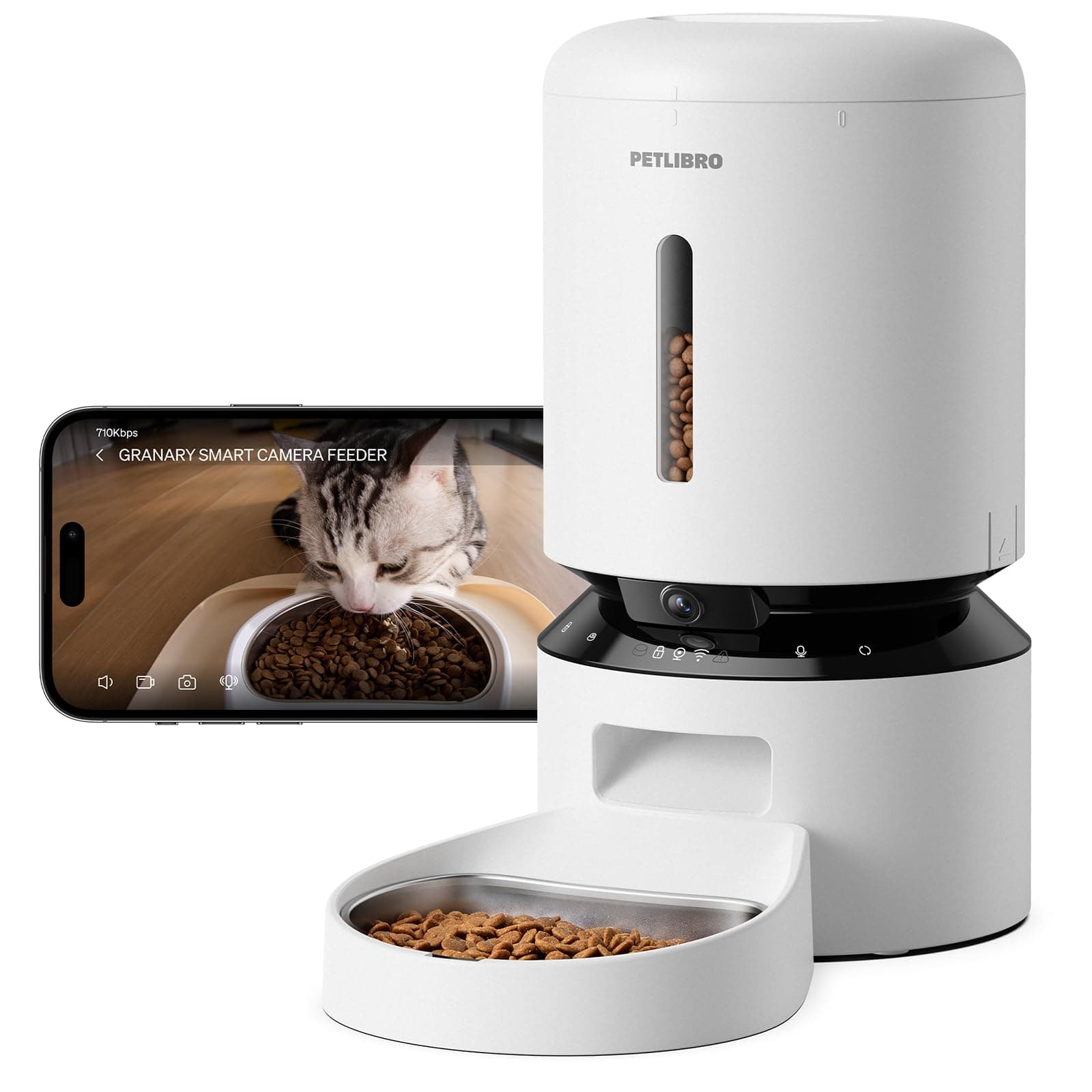 PETLIBRO Automatic Cat Feeder with Camera, 1080P HD & Night Vision, 5GHz/2.4GHz WiFi & Cam Smart Pet Feeder with App Control, 2-Way Audio, Motion Alerts for Cats & Dogs, Stainless Steel Single Tray