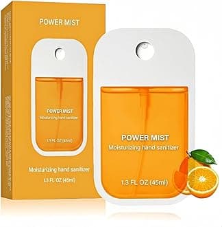 Power Mist Hydrating Hand Sanitizer Spray, Travel-Size 45ml/1.5 Fl oz Portable Cute Multi-Flavor Gentle Sanitizer for Adults (Orange)