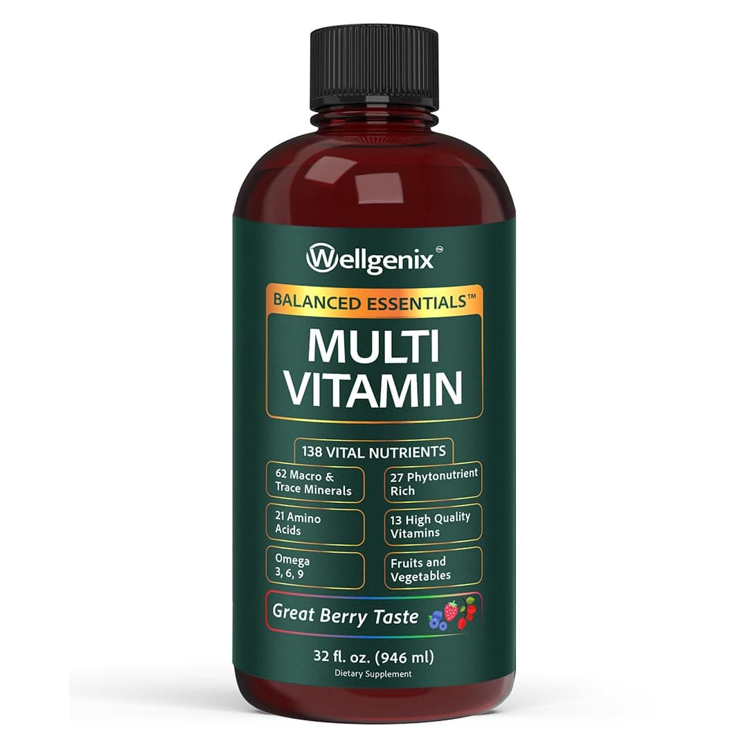 Wellgenix Balanced Essentials Liquid Multivitamin Dietary Supplement with Vitamins and Minerals – Berry Flavor – 32 fl oz