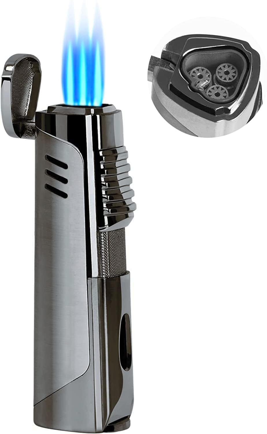 Prestige Import GroupPinnacle Triple Flame Torch Lighter with Fold-Out Punch Cutter - Color: Gun Metal