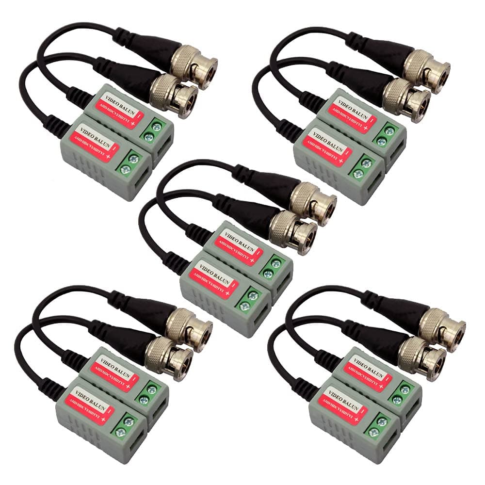 5 Pack (10 Pcs) Mini CCTV BNC Video Balun Transceiver With Pigtail, Video Passive Balun for HD-TVI/CVI/AHD/Analog/960H Camera