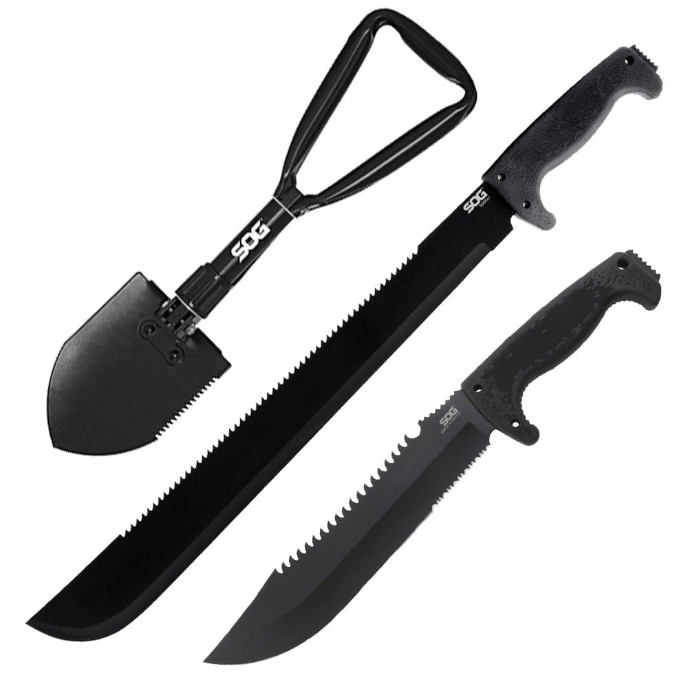 Save set SOG Jungle Primitive Fixed Blade F03TN-CP PLUS SOGfari 18" Machete MC02-N PLUS Entrenching Tool F08-N - Folding Shovel