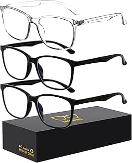 Blue-Light Blocking Glasses Computer Reading/Gaming/TV/Phones Glasses Fashion Anti Eyestrain Glasses for Women Men（E1 Black + Black + Transparent）