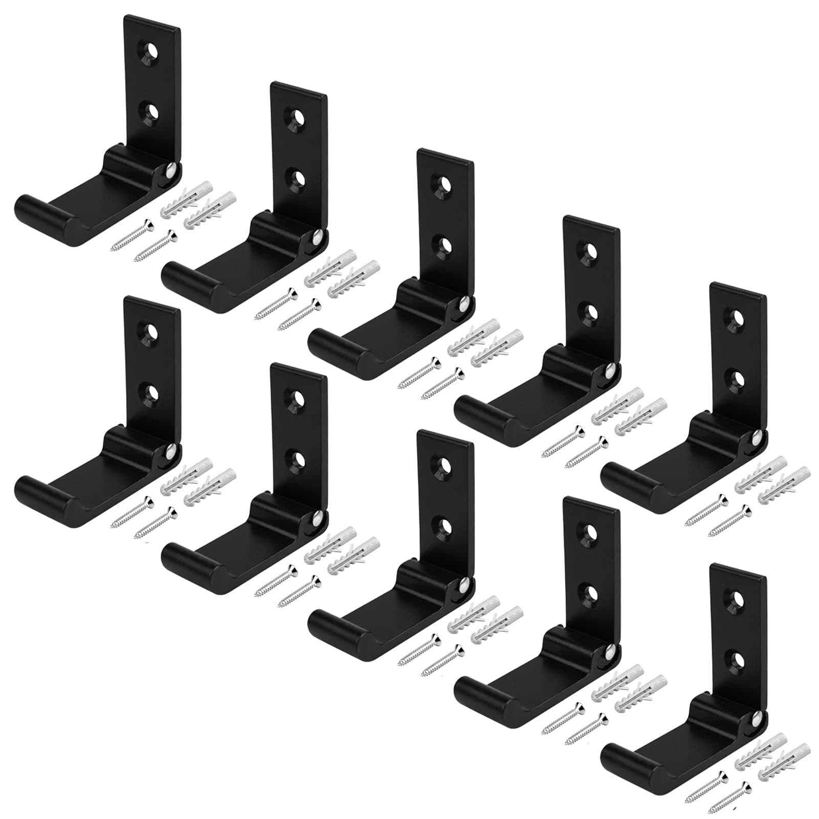 heneng 10 Pcs Folding Coat Hooks,Wall Hooks for Hanging Coat Towel Hooks, Aluminium Alloy,Max Load 44lbs
