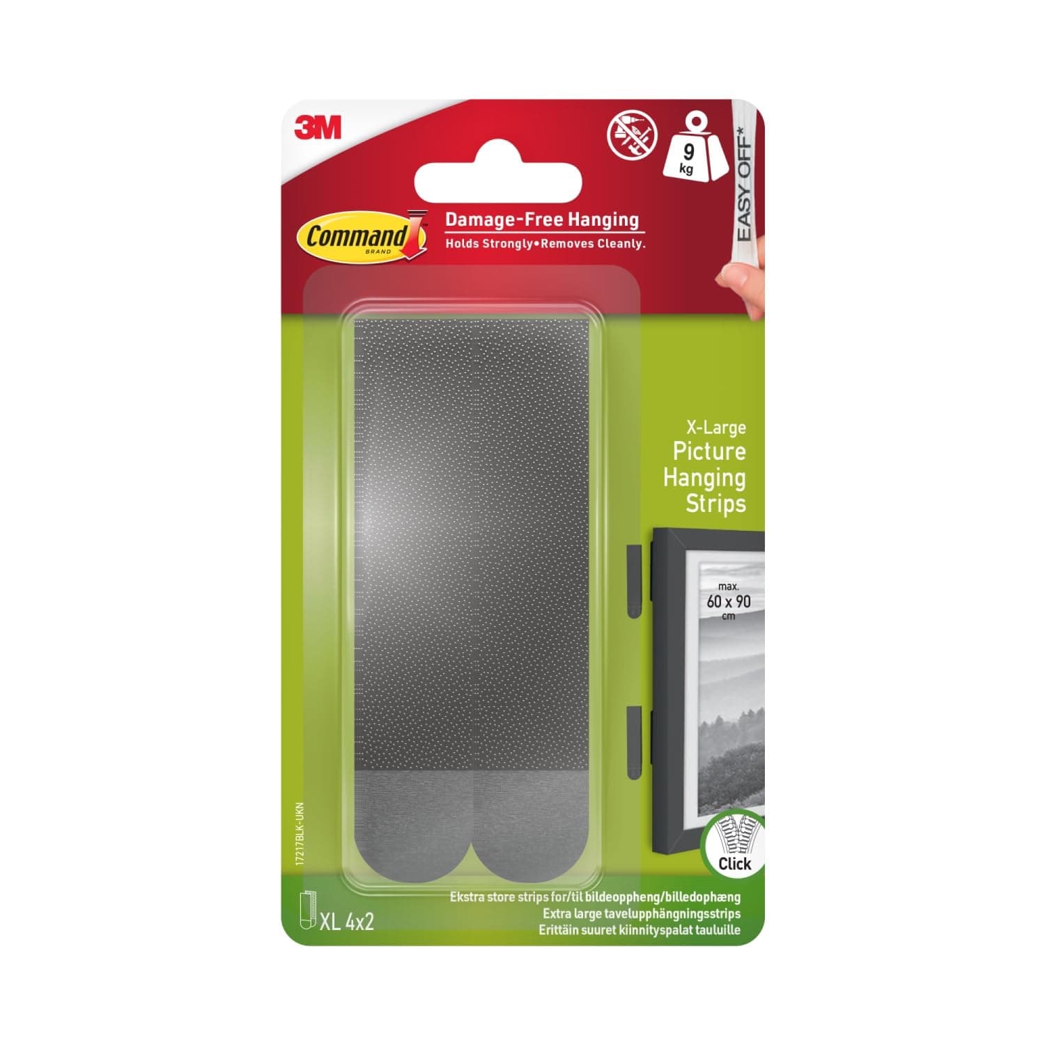 Picture X-Large Hanging Strips for Heavy Weight Black color, 4 pairs/pack | Holds 9 kg. whole pack | Organize | Decoration | No Drilling | Holds Strongly | Damage-Free Hanging