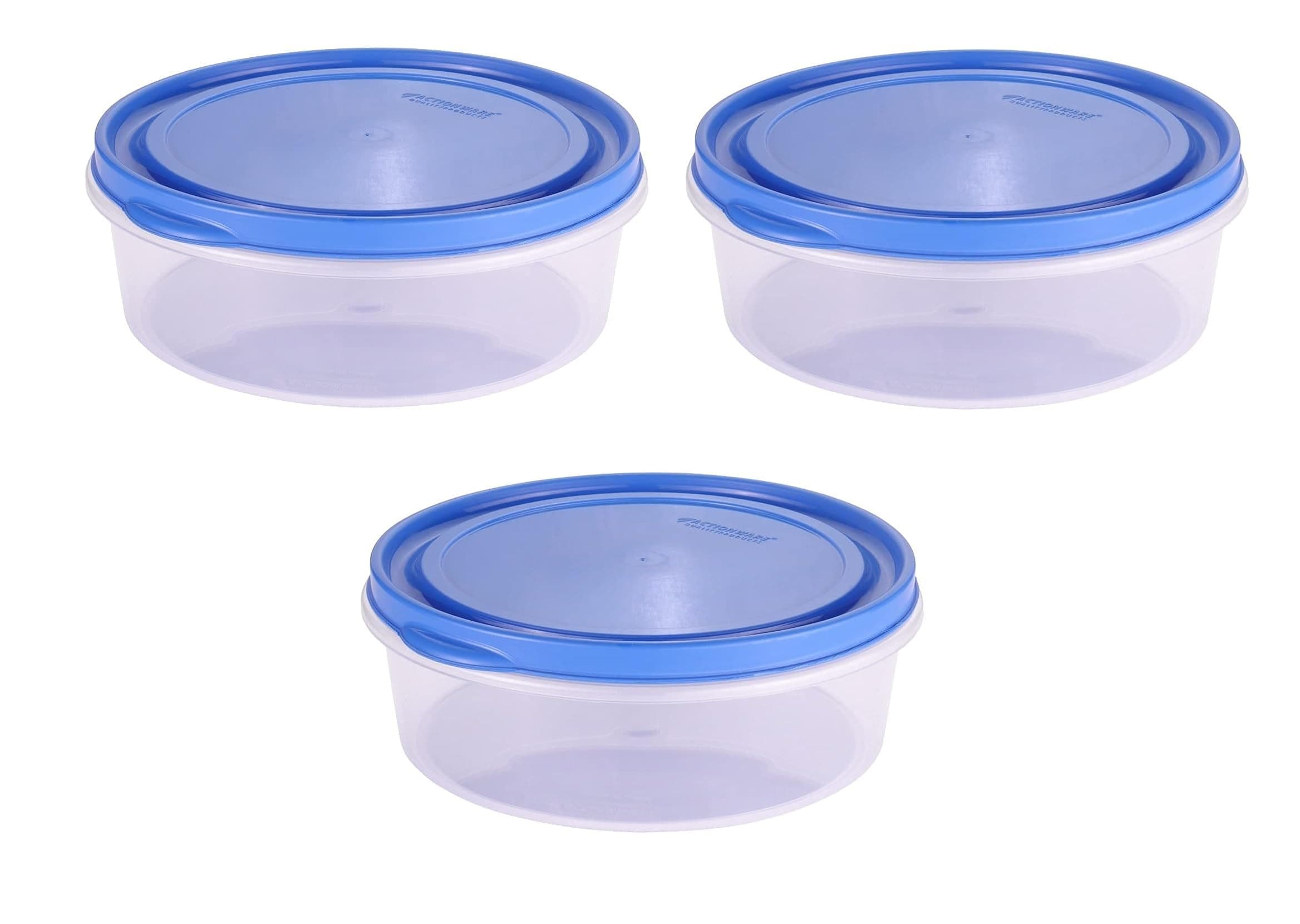 Multi-Purpose Airtight 3 Pcs Khakhra Box Set Round Storage Container Roti Papad Chapati Storage Box Floral Sleek Box Khakhra Dabba Bread Box Garam Masala Food Storage Container (Navy Blue)
