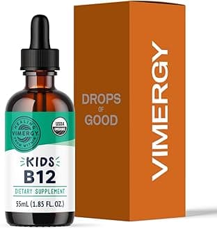 Vimergy Kids USDA Organic Liquid B12 – Promotes Physical Development & Cognitive Function* – Fast-Absorbing Immune Support* – Vegan, Non-GMO – 55 mL