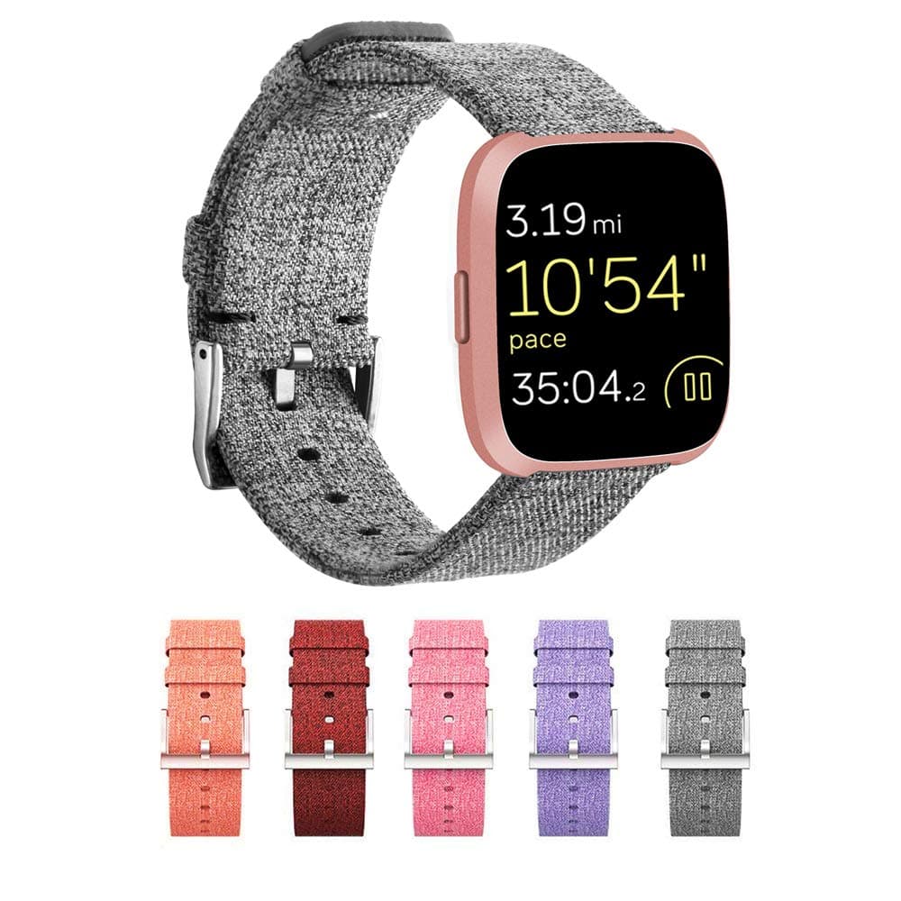 Compatible with Fitbit Versa/Versa 2 Band, Woven Fabric Wrist Strap Quick Release Watch Band with Classic Square Stainless Steel Buckle for Fitness Smart Watch (Grey)
