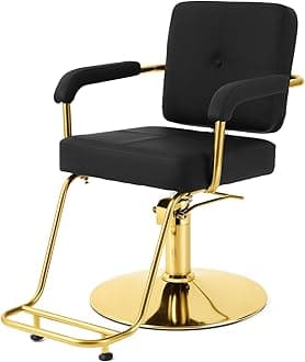 Black and Gold Salon Chair Professional Stylist Chair with Heavy Duty Hydraulic Pump, 360 Degree Swivel Barber Chair, Spa Beauty Equipment Max Load Weight 330 Lbs
