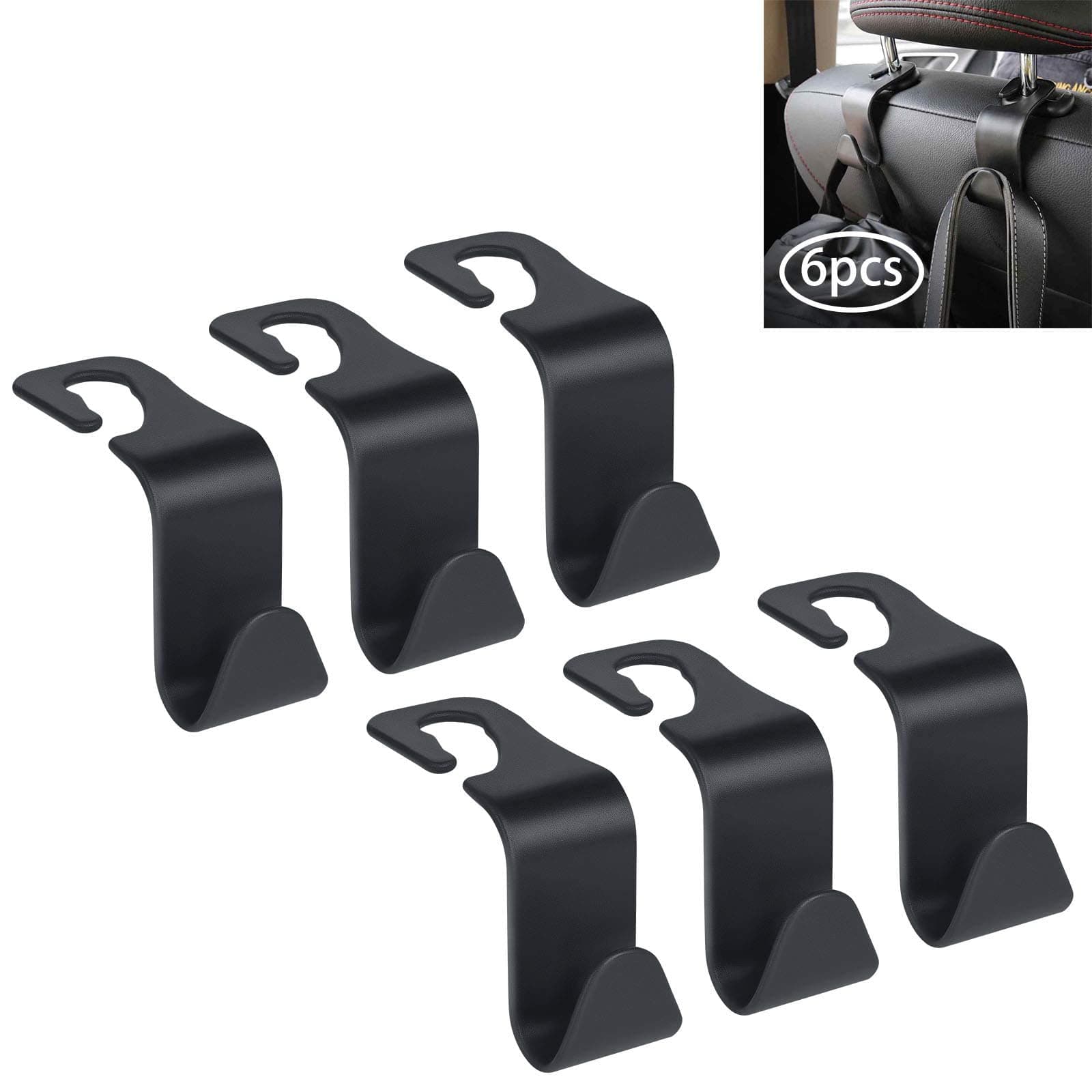 URAQT Auto Hooks, 6 Pack Car Storage Hooks Back Seat Headrest Hanger, Universal Car Handbag Hooks, Multifunctional Heavy Duty Storage Hooks for Auto Backseat