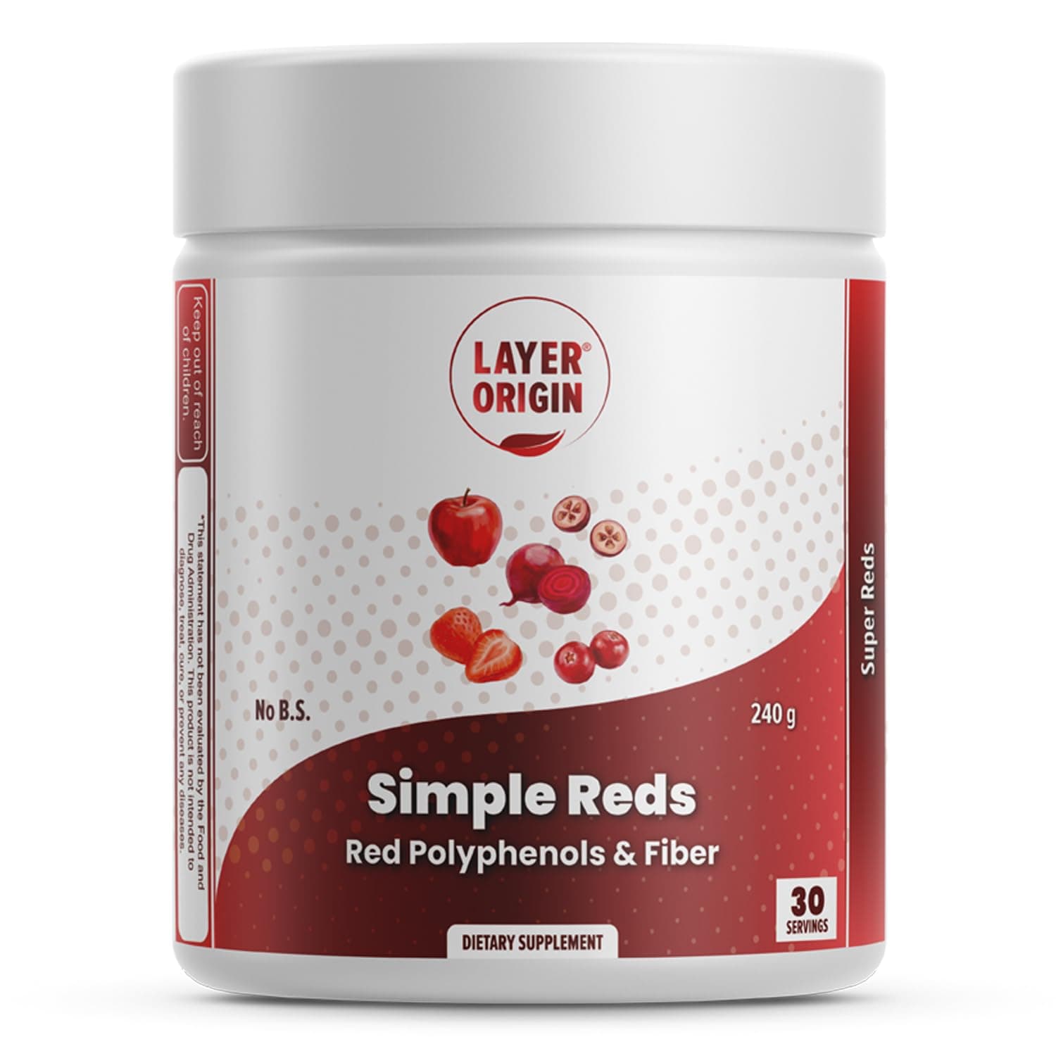 Layer Origin Simple Reds - Organic Red Polyphenols Whole Fruit Powder | Five Real Whole Fruits | 30 Servings